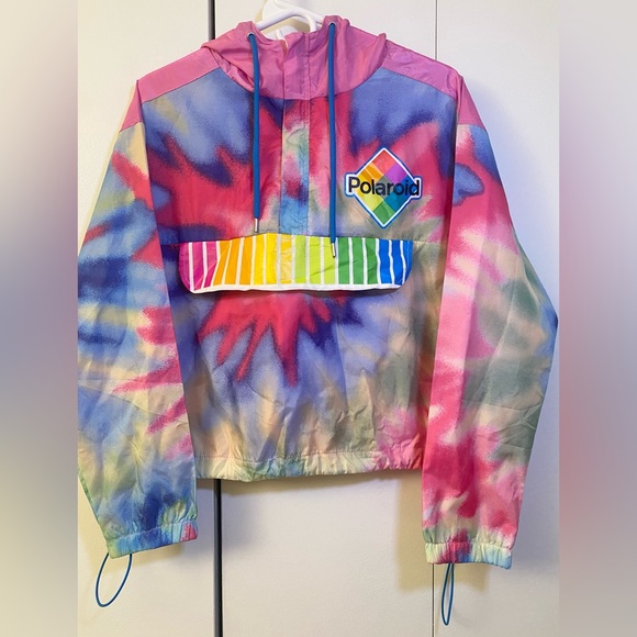 EUC! Polaroid Women Tie Dye Retro Hoodie Windbreaker Jacket Size M - Picture 2 of 8